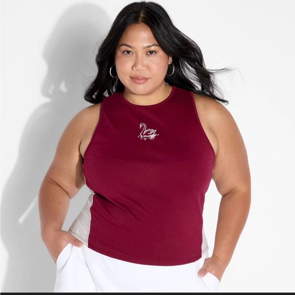 Wild Fable Maroon Tank Top with Swan Detail